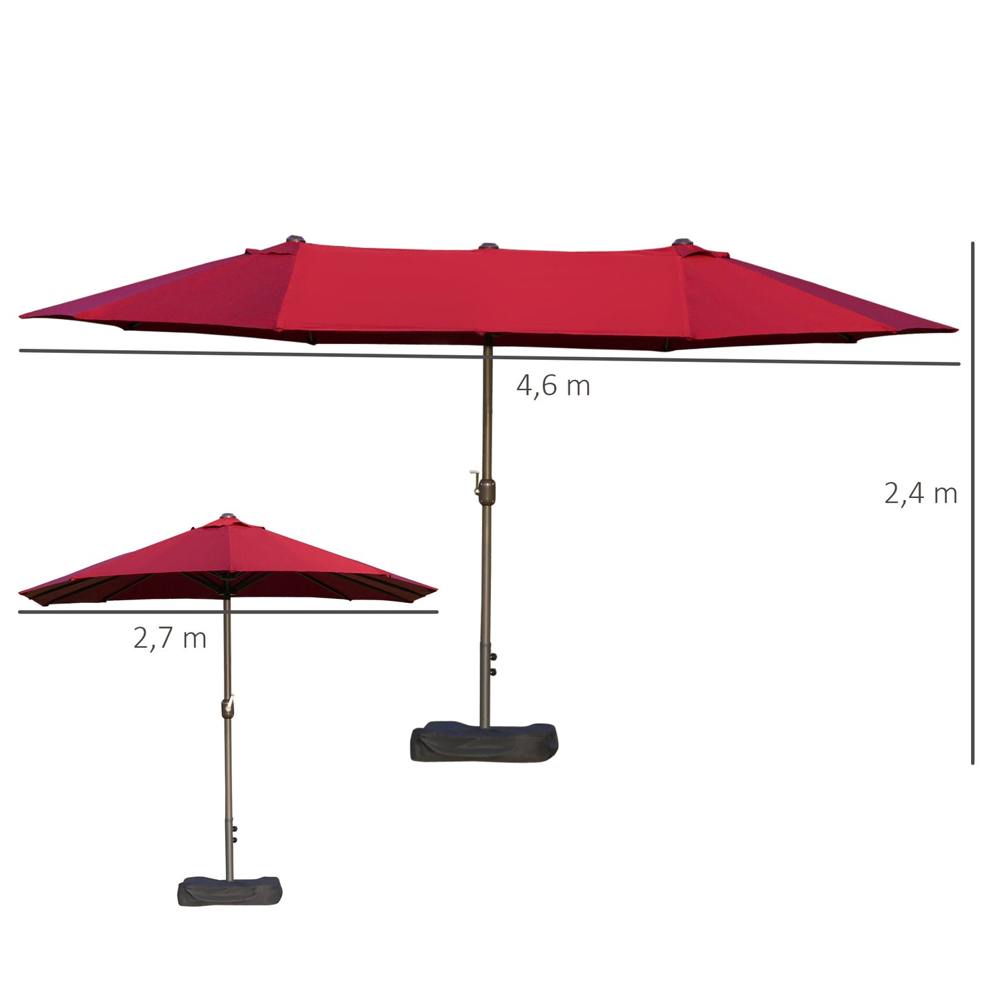 XXL Parasol – Tuinparasol – Terrasparasol – Zonneparasol – Balkonparasol – Bordeauxrood – Extra Groot 4,6 x 2,7 m – Staal Frame Met Ballastzakken