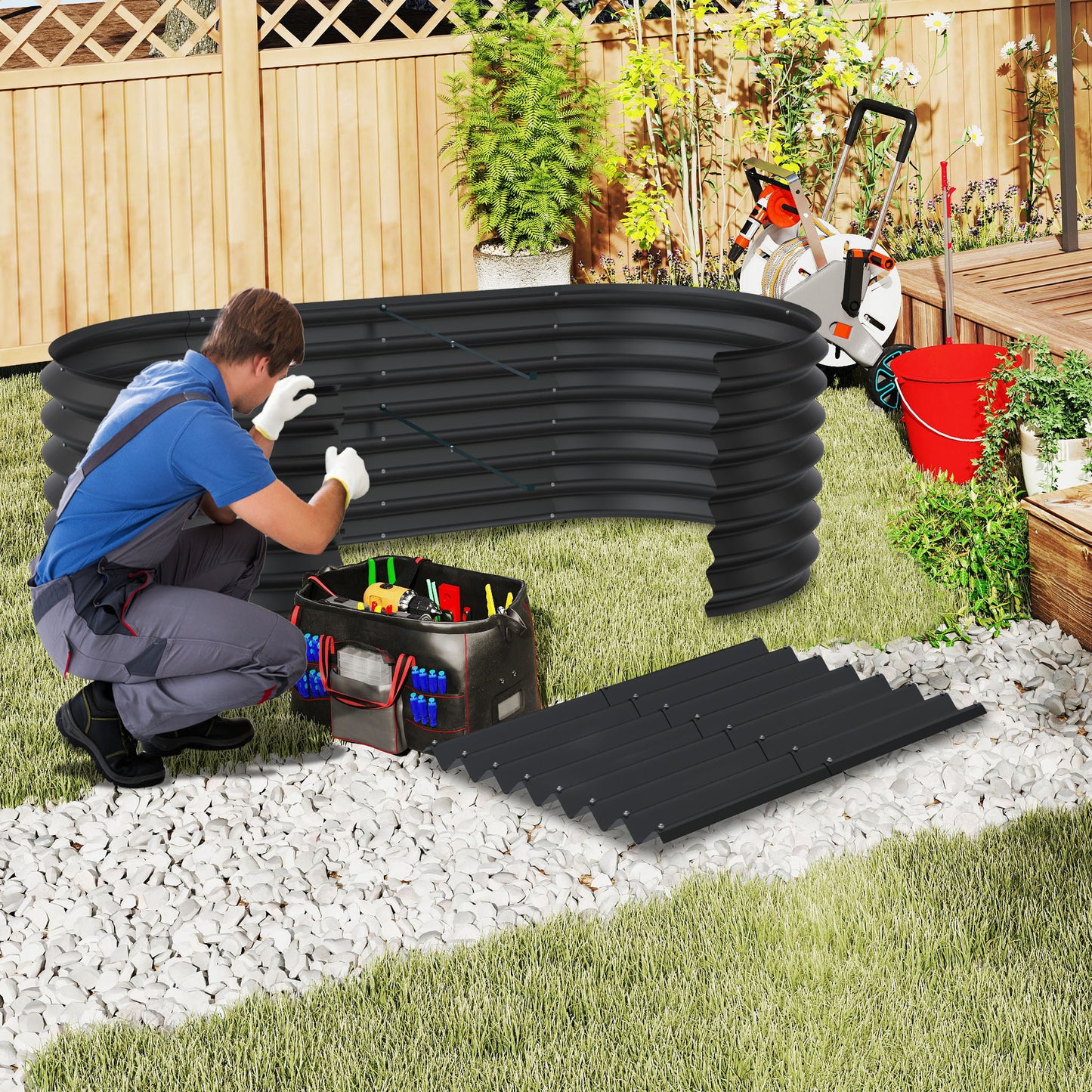 Hoogtebed Tuin – Verhoogd Plantenbed – Tuinbak – Kruidenbak – Groentebed – Ovaal Zwart – Gegalvaniseerd Staal – 180x90x60 cm