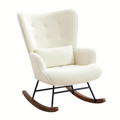 Pluche “Corgi” Crèmekleurige Schommelstoel – Luxe Hoge Rugleuning & Ergonomische Lendensteun, Zachte Bekleding & Stevig Metaalframe – Eenvoudige Montage voor Woonkamer, Slaapkamer, Kantoor of Patio