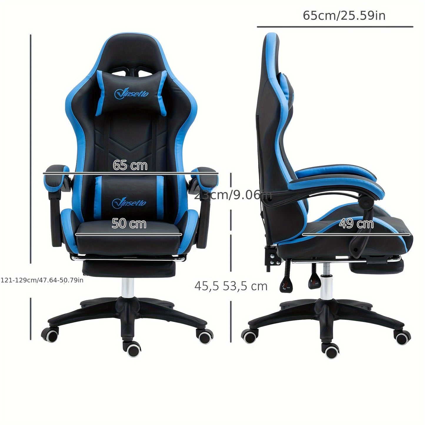 Gamingstoel – Gamestoel – Gaming Chair – Bureaustoel – Game Stoel – Verstelbare Hoogte – Inklapbare Voetsteun – Zwart/Wit – 360° Draaibaar – Ergonomische Rug- en Nekkussen
