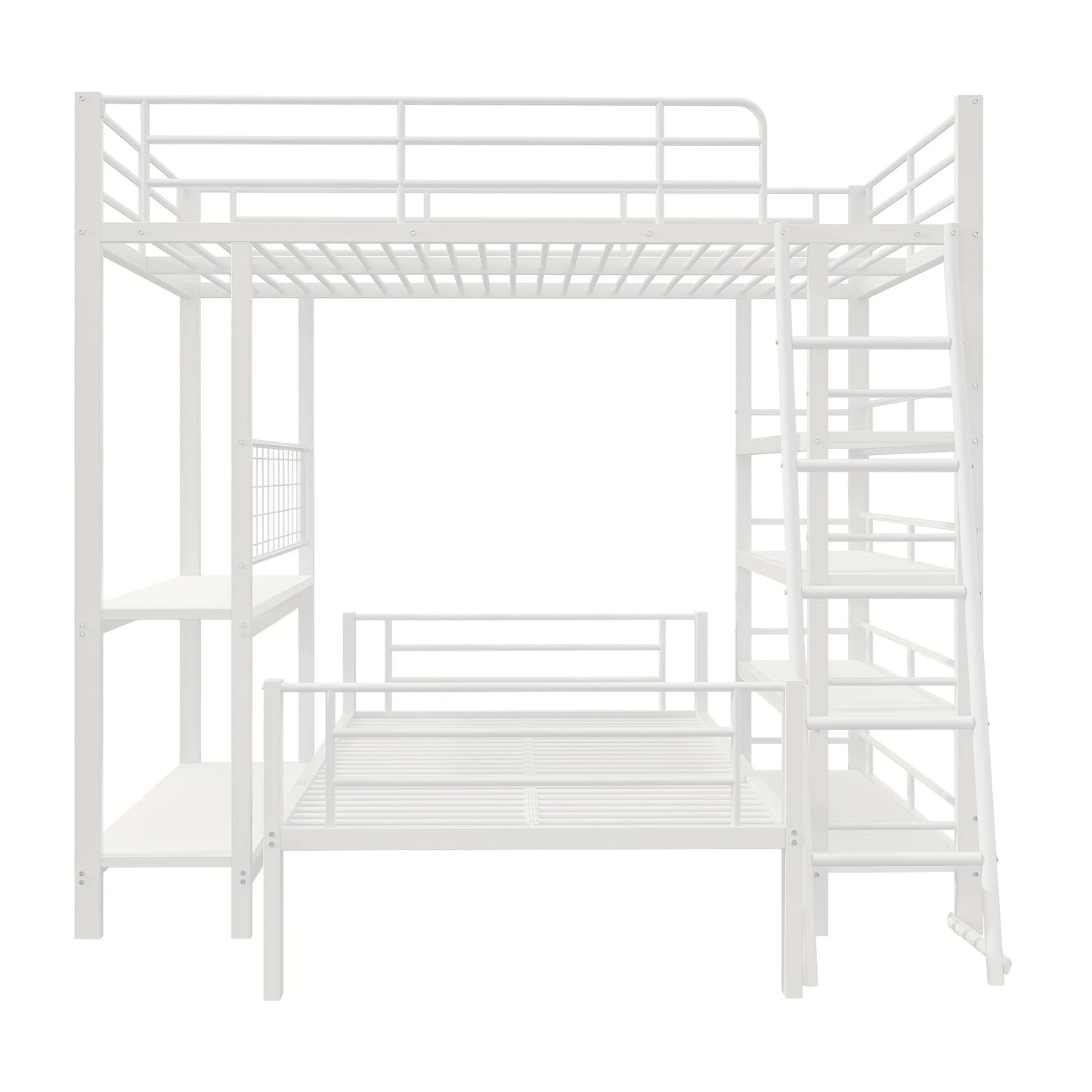 Hoogslaper – Stellingbed – Stapelbed – Mezzaninebed – Multibed – Metalen Frame – Ruimtebesparend Ontwerp – Uitvoerbaar tot Twee Losse Bedden – Stevige Draagkracht 120 kg – Wit 140x200 cm