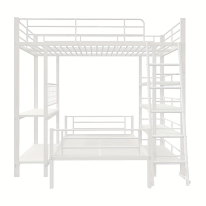 Hoogslaper – Stellingbed – Stapelbed – Mezzaninebed – Multibed – Metalen Frame – Ruimtebesparend Ontwerp – Uitvoerbaar tot Twee Losse Bedden – Stevige Draagkracht 120 kg – Wit 140x200 cm