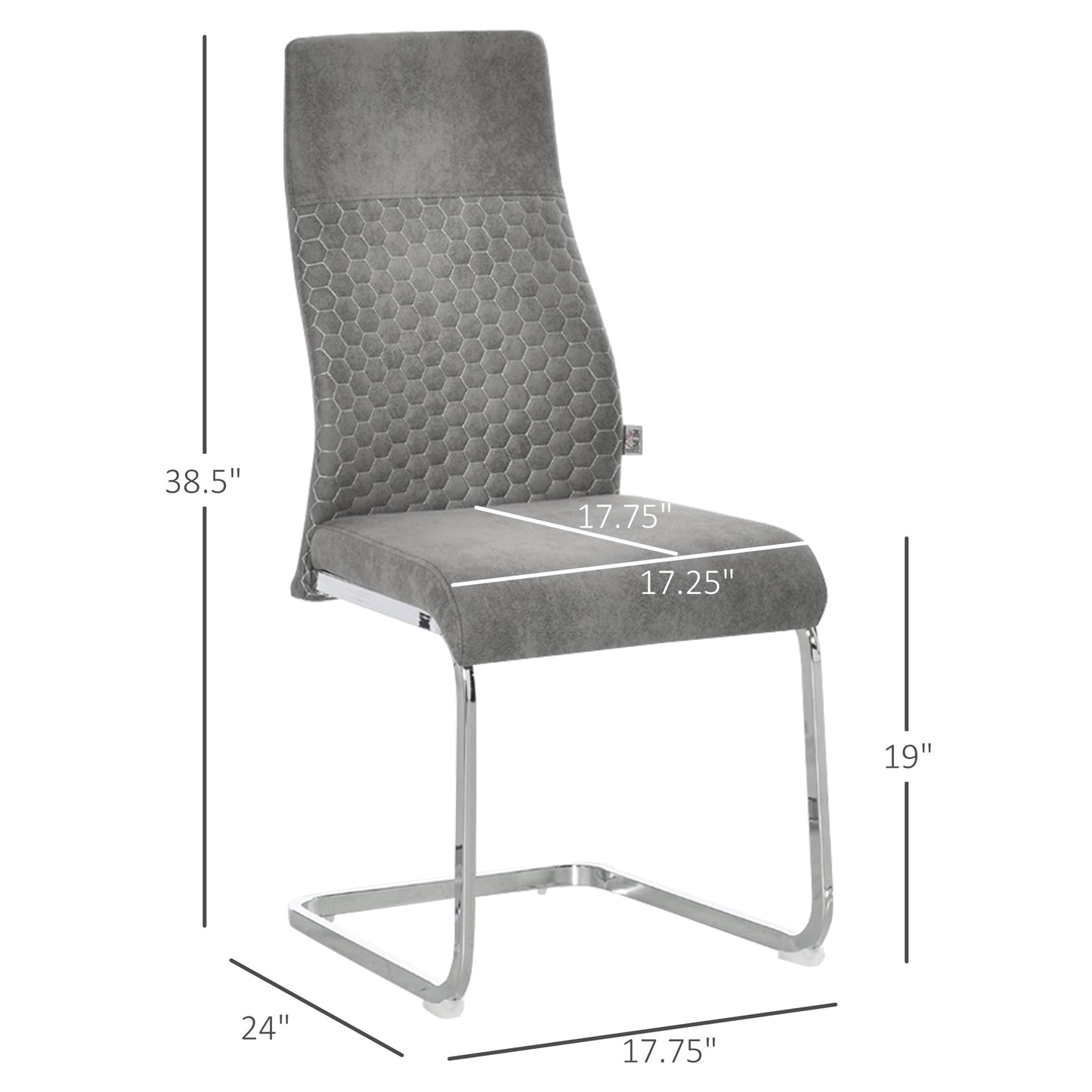 Eetkamerstoelen – Keukenstoelen – Stoelenset – Dinersstoelen – Grijs – Microfiber Bekleding – Stevig Stalen Frame – 45x61x98 cm – Antislip Ruitmotief