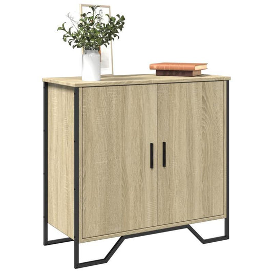 Modern Sonoma Oak-Sided Wooden Sideboard with Black Metal Frame - 78x35.5x74.5cm, 3-Drawer Storage Cabinet, Space-Saving Design for Living Room or Bedroom, Bedroom Organizer, Minimalist Decor, Sleek Finish, Durable Constructi