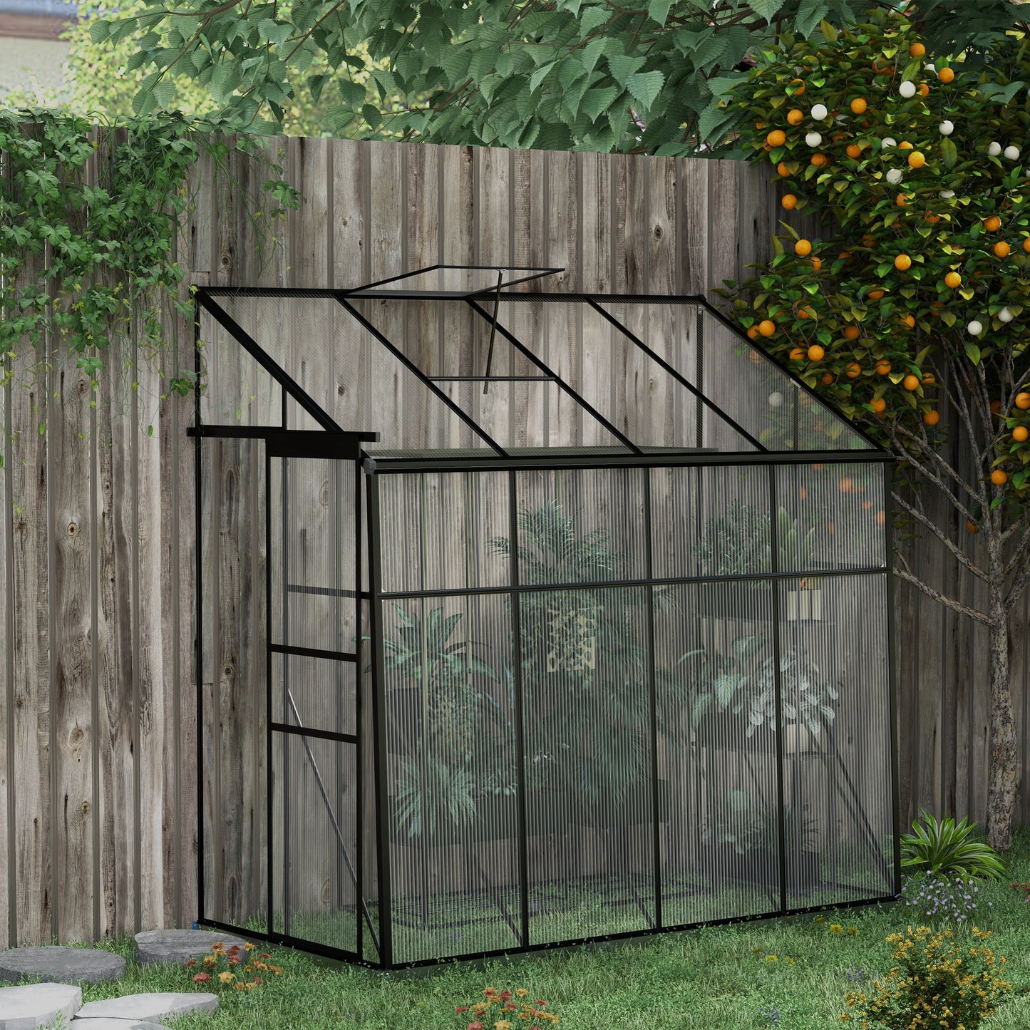 Kweekkas – Tuinkas – Kweekkas Achterkant – Mini Kas – Plantenkas – Aluminium Frame – Dubbelwandig Polycarbonaat – Schuifdeur – Verstelbare Dakventilatie