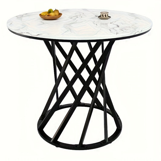 Eettafel – Keukentafel – Ronde Tafel – Eetkamertafel – Woonkamertafel – 80x80x76 cm – Marmeren Tafelblad – Zwart Metalen Poot – Geschikt Voor 4 Personen – Duurzaam & Stijlvol