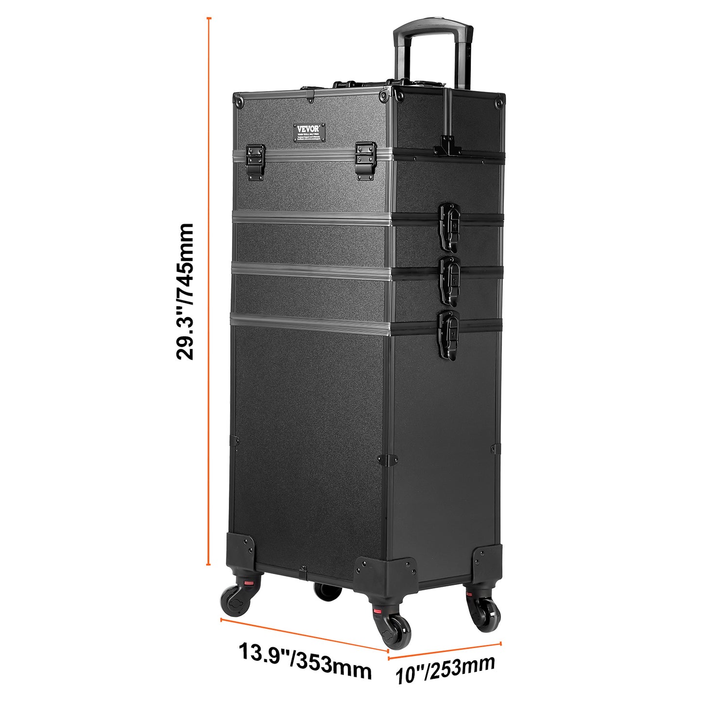 Make-up Trolley – Make-up Koffer – Cosmetica Organizer – Make-up Case – Reistrolley – Extra Groot Formaat – 360° Zwenkwielen & Verstelbare Trekstang – Stevig Kunststof Met Metalen Frame – Zwart