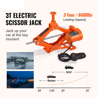 Elektrische Krik – Autokrik – Garagekrik – Schaarkrik – Auto Jack – 3 Ton Maximal Hefvermogen – Ingebouwde LED-verlichting