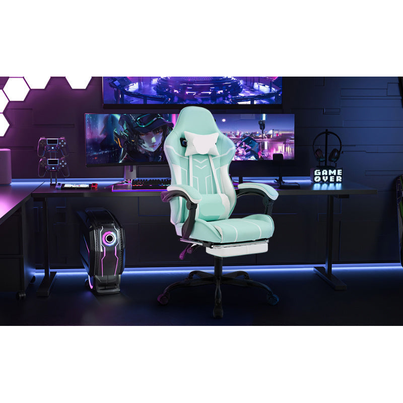 Ergonomische Gaming- En Bureaustoel – Comfortstoel – Werkstoel – Studiefauteuil – Mintgroen Met Witte Mesh – Verstelbare Rugleuning – Ademend Netweefsel