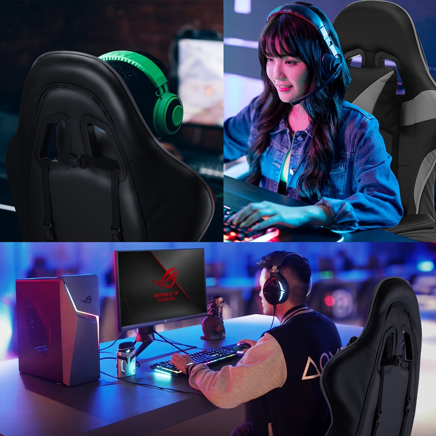 Gaming Stoel – Gamestoel – Gaming Chair – Game Stoel – Bureaustoel – Ergonomisch Ontwerp – Verstelbare Hoogte & Kantelbare Rugleuning – Zwart-Grijs
