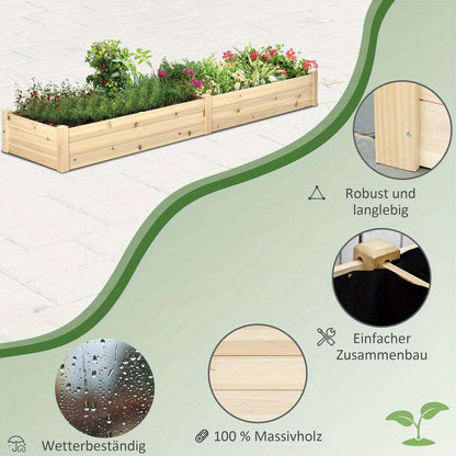 Extra Long 244cm (96") Solid Wood Raised Garden Bed - Large Rectangular Planter Box with 2 Planting Sections, Weatherproof Outdoor Flower & Vegetable Garden Bed for Patio, Balcony, or Yard - Sturdy Construction, Ideal for Veg