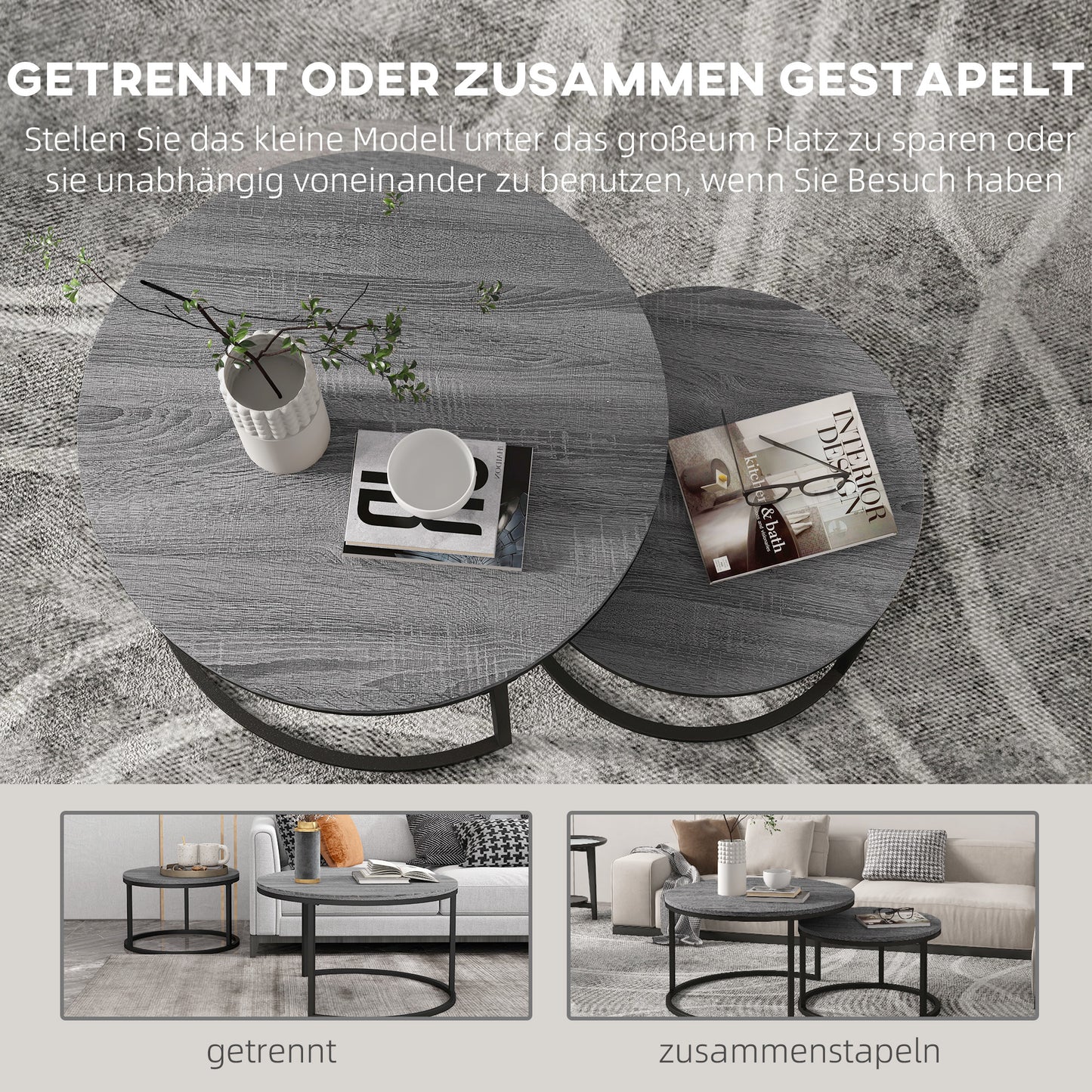 Salontafel – Koffietafel – Bijzettafel – Sofa Tafel – Woonkamertafel – Zwart Metalen Frame – Stapelbaar Design