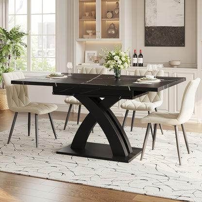 Uitbreidbare Eettafel – Uitschuifbare Tafel – Tafel Marmerlook – Eetkamertafel – Keukentafel – Zwart Met Marmerlook – Uitbreidbaar Tot 160 Cm – Geschikt Voor 4-6 Personen