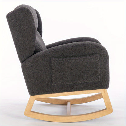 Hangstoel – Schommelstoel – Hangfauteuil – Loungestoel – Zitstoel – Donkergrijs Teddypluche – Houten Frame – Comfortabel Padded Zitkussen – Ergonomisch Design