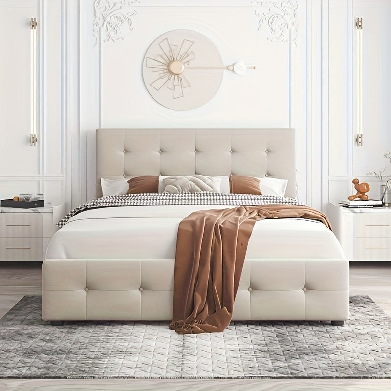 Bedframe – Eenpersoonsbed – Tweepersoonsbed – Platformbed – Slaapbank – Modern – Beige – Bamboe – Eéndelig Ontwerp – Direct Klaar Voor Gebruik