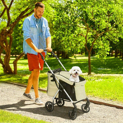 Hondenbuggy – Draagwagen – Hondenwagen – Wandelwagen – Huisdierenbuggy – Opvouwbaar Aluminium Frame – Ventilatie Mesh & Veiligheidsharnas – Geschikt Voor Kleine Honden En Konijnen Tot 10 kg – Ruime Opbergmand – All-Terrain Wielen