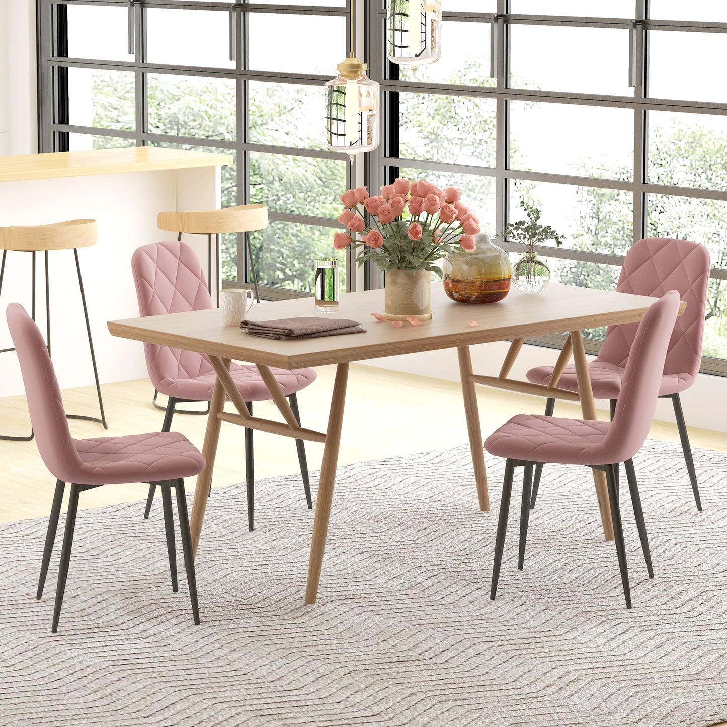 Eetkamerstoelen – Stoelen – Kuipstoelen – Eettafelstoelen – Armstoelen – Fluweel – Met Rugleuning – Set van 4 – Roze – 45x54x87 cm