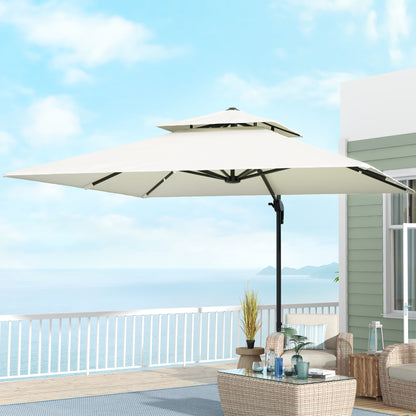 Parasol – Tuinparasol – Zonneparasol – Terrasparasol – Offset Parasol – 3x3 Meter – Kantelbaar en Draaibaar – Dubbel Dak voor Ventilatie – Beige Polyester