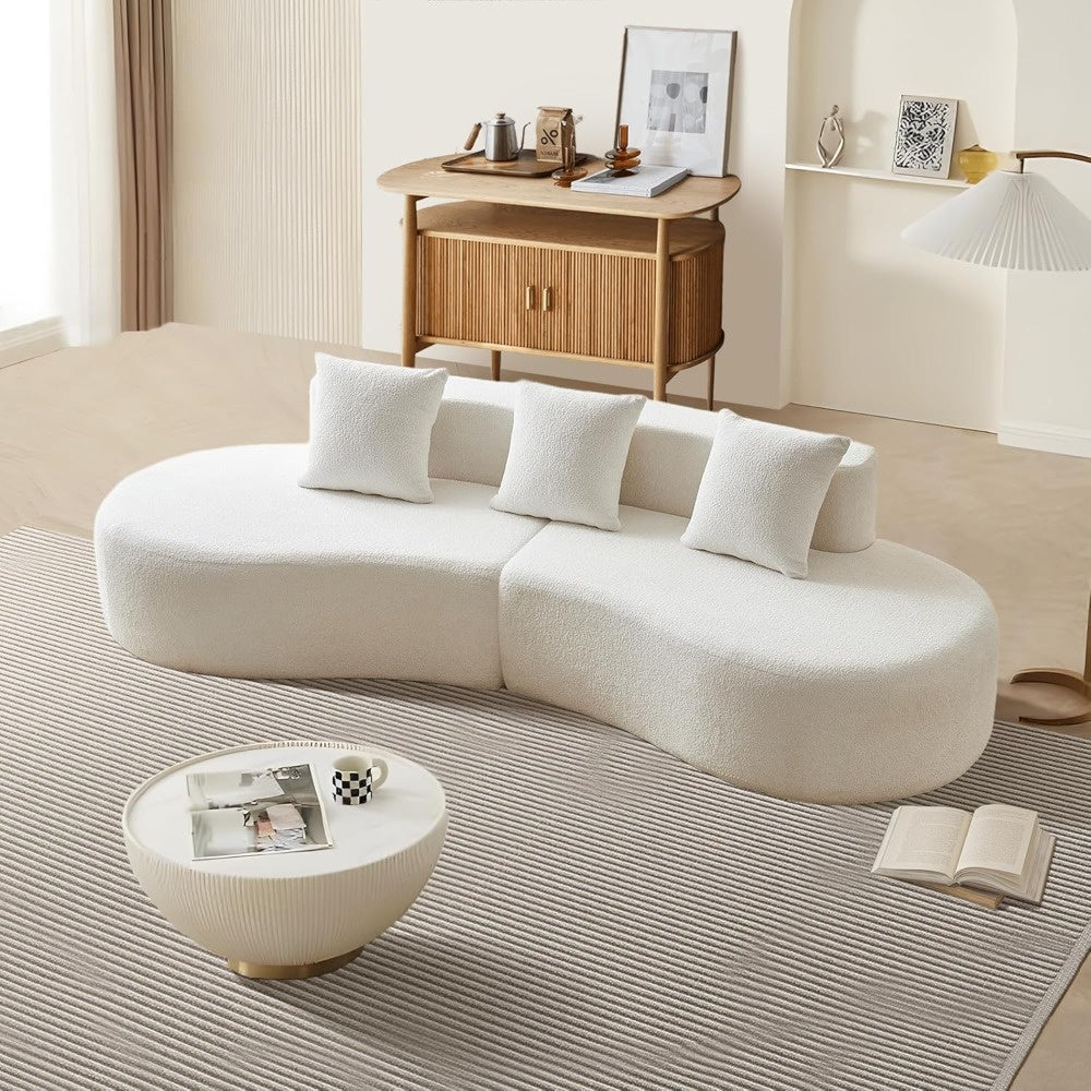 5-zits bank – hoekbank – loungebank – zitbank – designbank – wit – raindrop velvet stof – gebogen vorm – hoogwaardig schuim – ruimtebesparend design