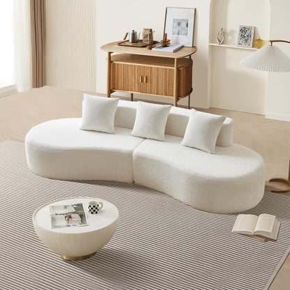5-zits bank – hoekbank – loungebank – zitbank – designbank – wit – raindrop velvet stof – gebogen vorm – hoogwaardig schuim – ruimtebesparend design