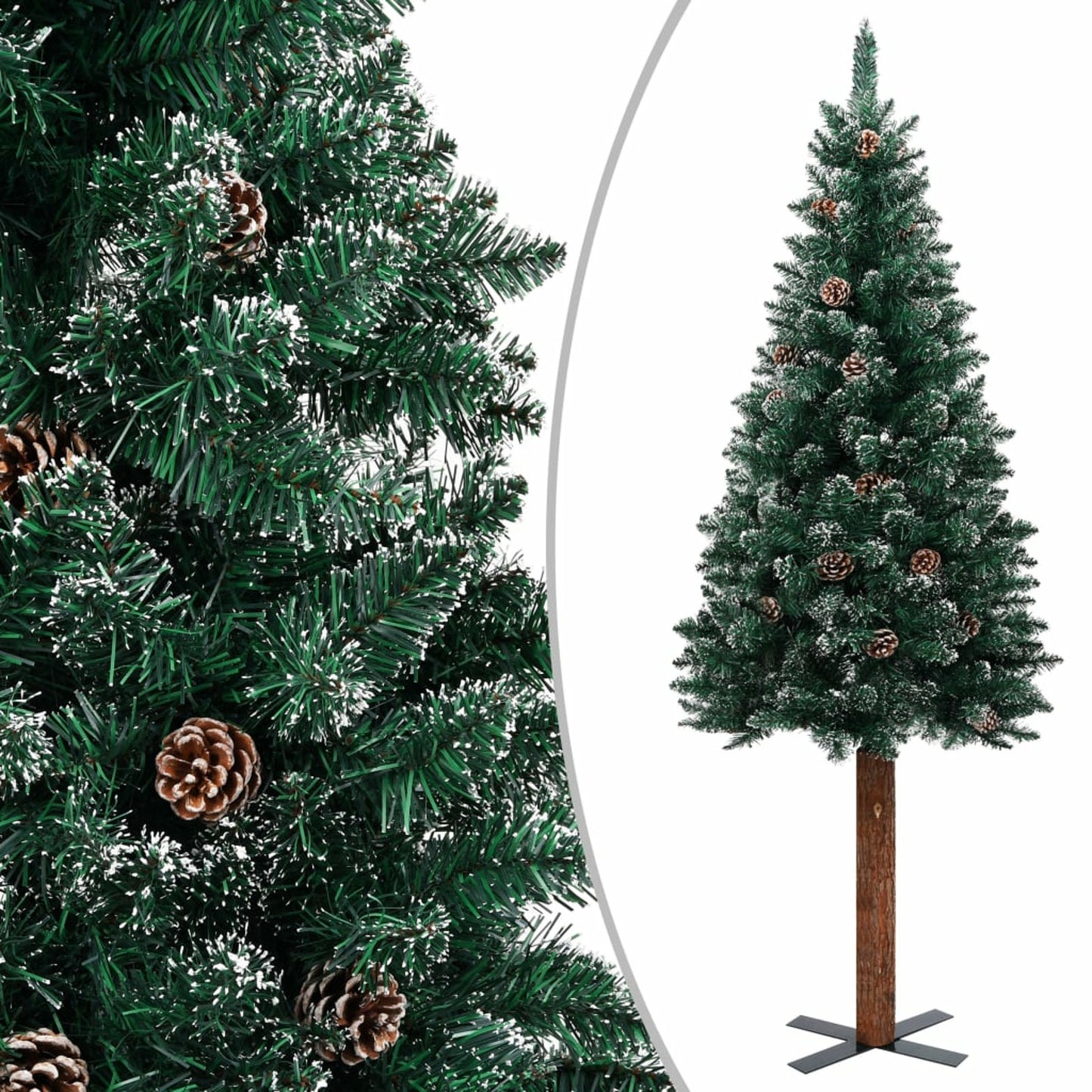 Kerstboom – Kunstkerstboom – Decoratieve Kerstboom – Kunstboom – Feestboom – Slank Ontwerp – 210 cm Hoog – Houten Standaard – Zonder Elektriciteit – Sneeuwaccenten