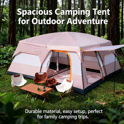 4-12 Person Large Family Luxury Camping Tent with Spacious Oval Plan, All-Season Heavy-Duty Outdoor Tent Suitable for Camping,, Glamping - Easy Setup & Durable Frame