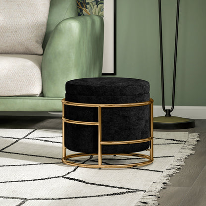 Voetenbankje – Voetensteun – Poef – Zitbankje – Opbergpoef – Fluwelen Bekleding – Gouden Metaal Frame – 24L Opbergruimte – Max 120 kg