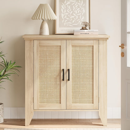 Dressoir – Buffetkast – Sideboard – Opbergkast – Kast – Rattan En MDF – Verstelbare Plank – 76x40x80 cm – Natuurlijke Houtkleur