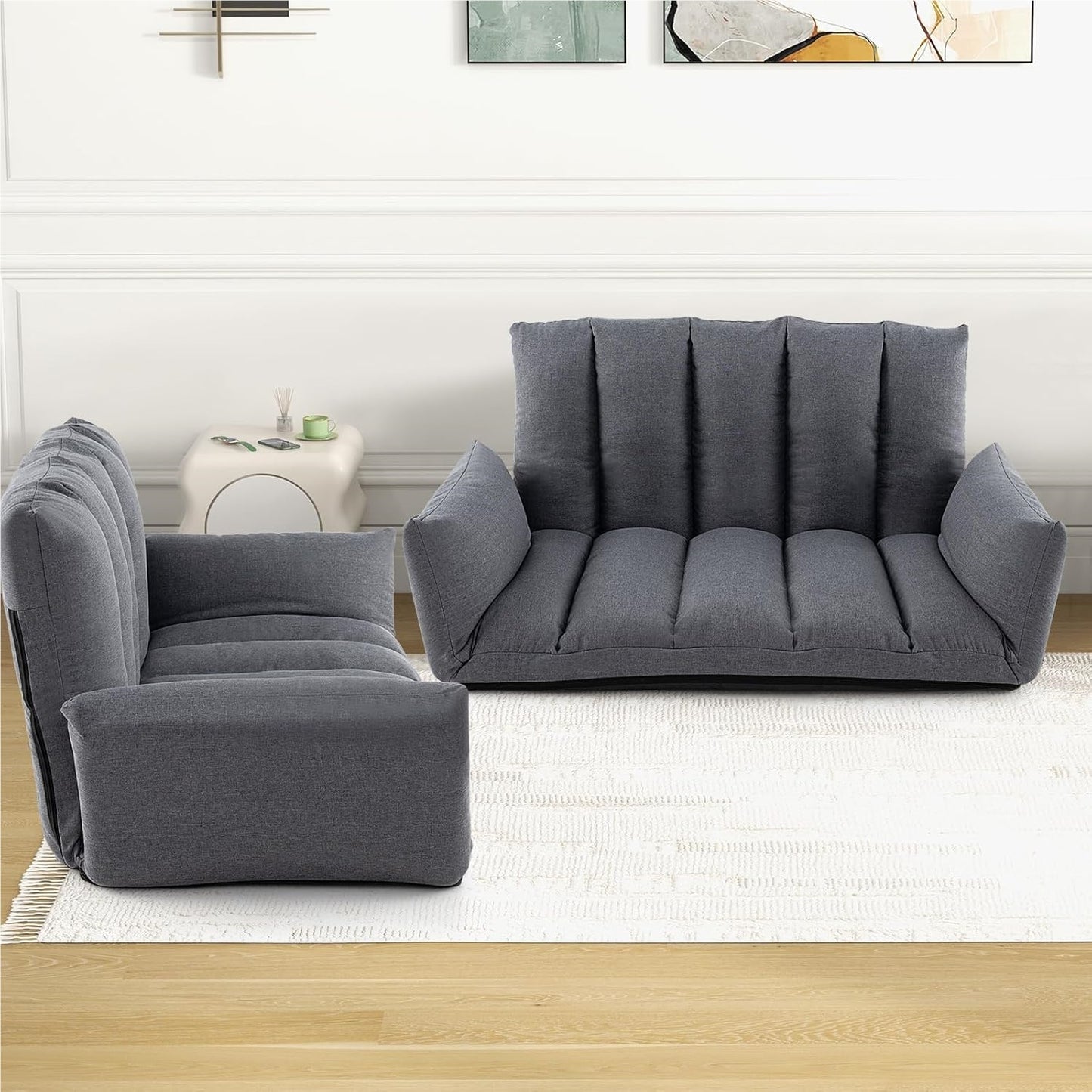 Slaapbank – Sofa – Vloerbank – Bedbank – Slaapzetel – 5-standen rugleuning – Verstelbare armleuningen – Grijs – Met Metaalframe