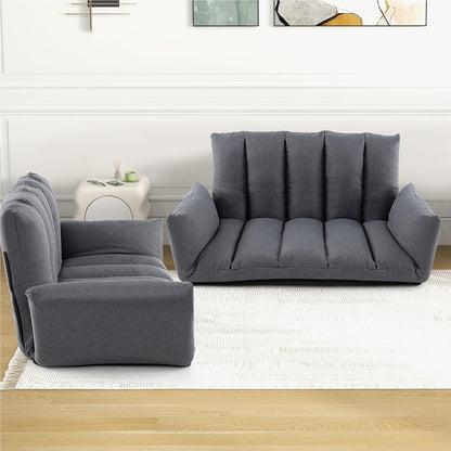 Slaapbank – Sofa – Vloerbank – Bedbank – Slaapzetel – 5-standen rugleuning – Verstelbare armleuningen – Grijs – Met Metaalframe