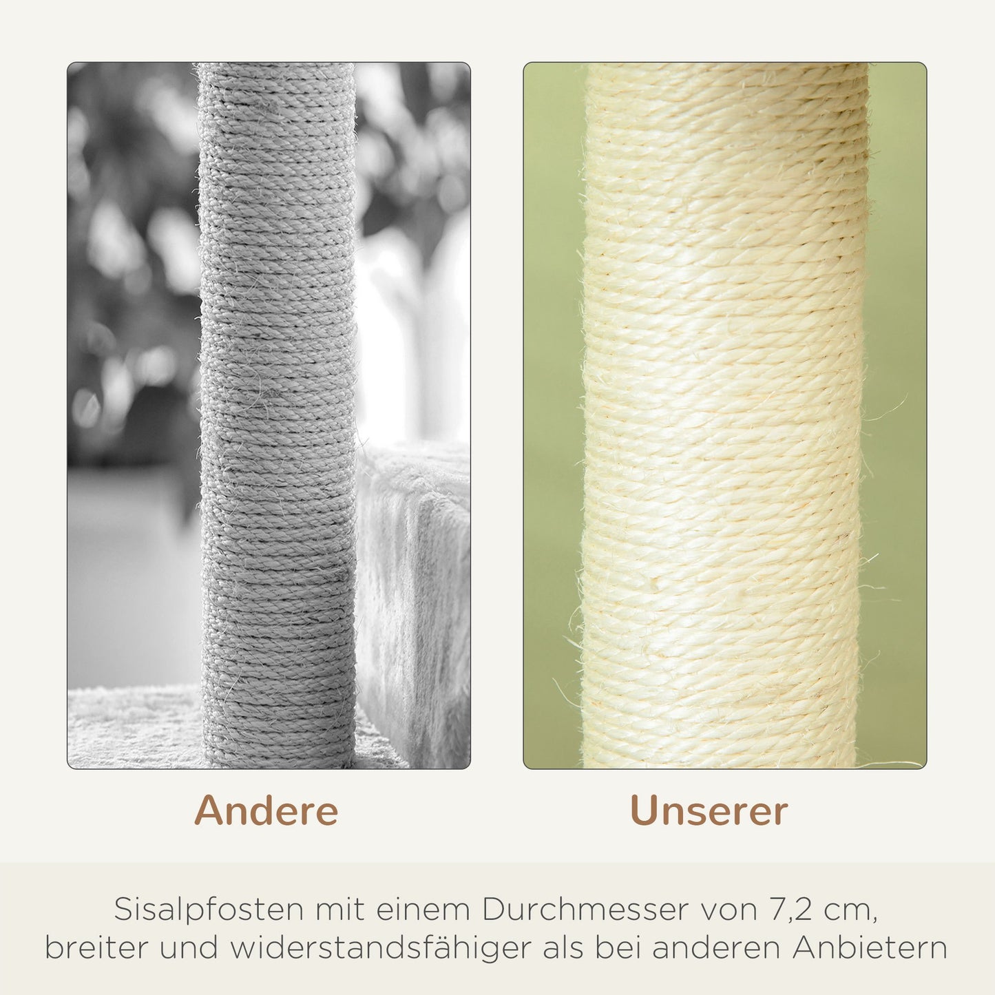 Krabpaal – Kattenboom – Krabmeubel – Kattentoren – Kattenkrabpaal – 100 cm Hoog – Sisal Krabstokken – Meerdere Niveaus – Beige