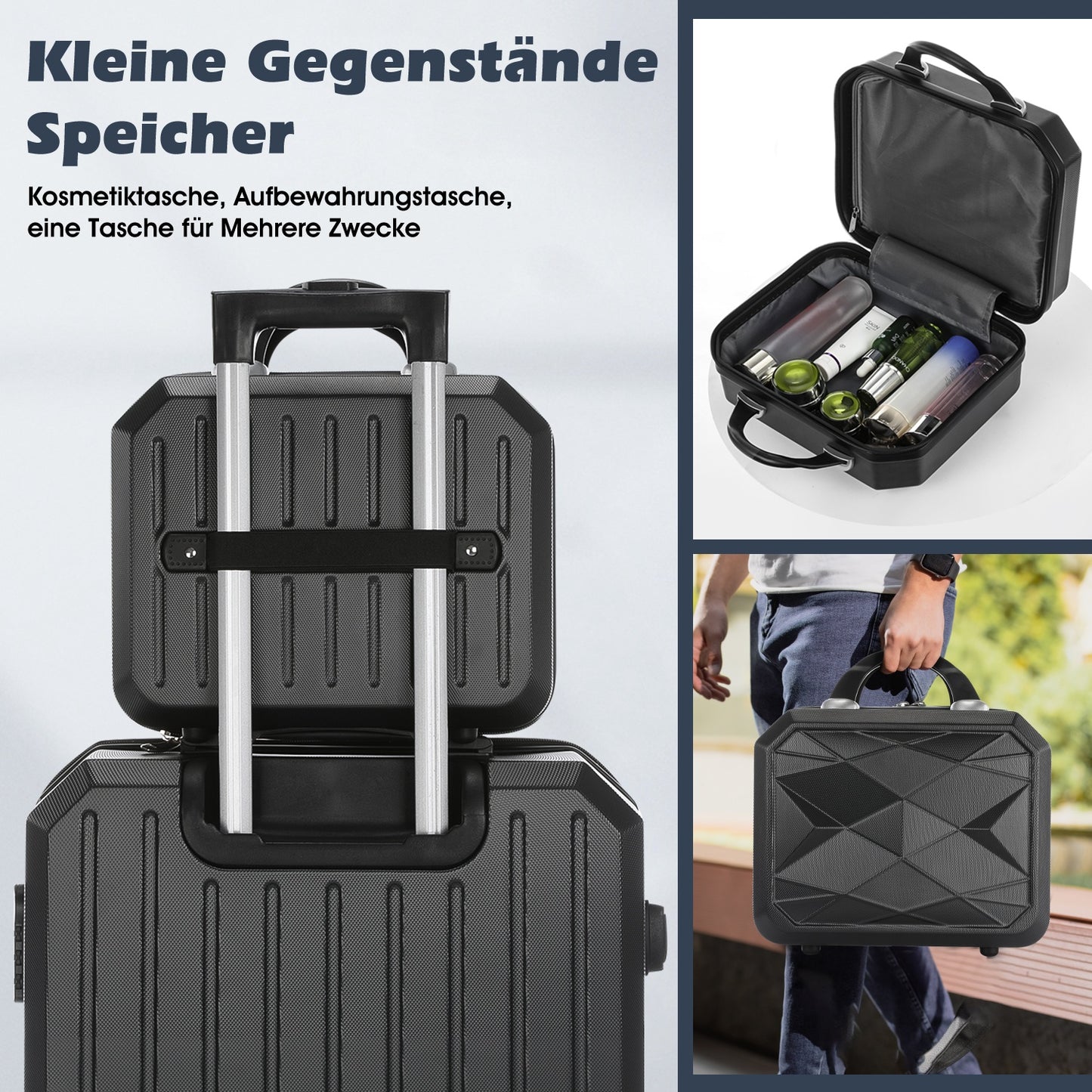 Kofferset – Reiskoffer – Bagageset – Suitcase – Trolley – ABS Hardcase – Digitale Weegschaal – 4-delige Set Zwart – Stille Spinner Wielen – Verstelbare Aluminium Trekstang