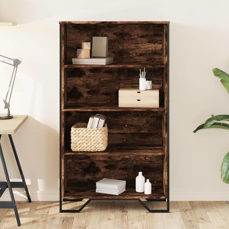 Bookshelf 80X31X137.5 Cm Made of Treated Wood in Smoked Oak Color. Vertical Shelves, Sturdy And Durable, Attractive, Ample Storage Space, Smooth Surface, Moisture-Resistant, Warp-Resistant, And Split-Resistant, Suitable for O