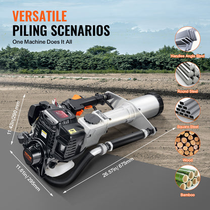 Heipaaldrijfmachine – Heistelling – Paaldrijfmachine – Hamermachine – Paalhamer – 37,7cc Benzinemotor – 3 Verwisselbare Heikhoofden