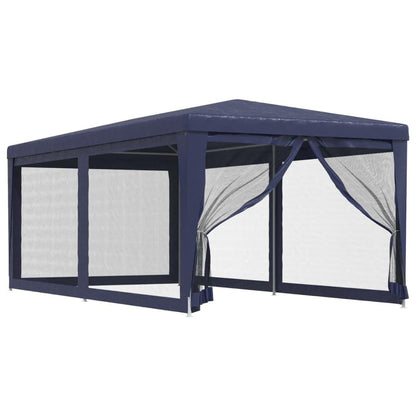 Party Tent with 6 Mesh Side Walls, Measuring 3X6 Meters, in Blue HDPE.