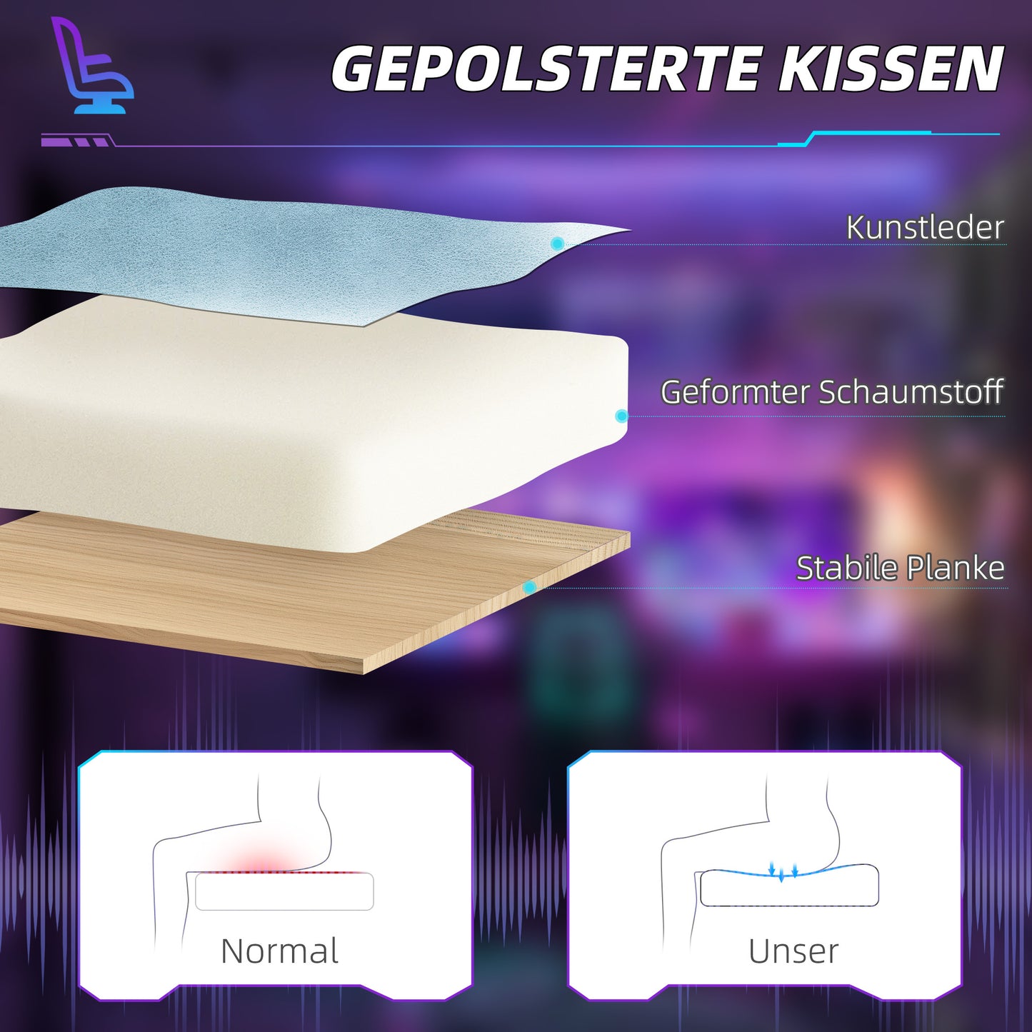 Gamingstoel – Gamestoel – Gaming Chair – Game Stoel – Bureaustoel – Ergonomisch – Verstelbaar – Kunstleer – Met Voetsteun – 150° Kantelbaar – Blauw – 360° Draaibaar – Armleuningen Verstelbaar