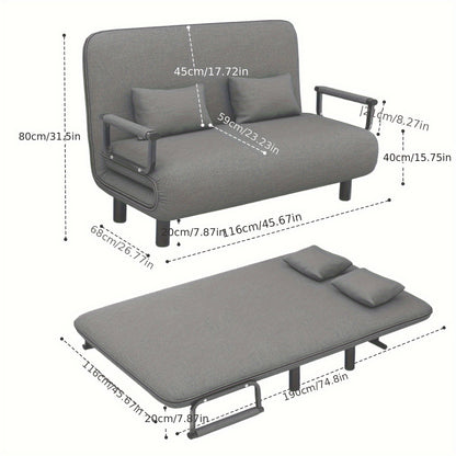 Slaapbank – Opklapbare Bank – Slaapbank Bed – Bedbank – Slaapfauteuil – Grijs – Verstelbare Rugleuning – Stevig Metalen Frame