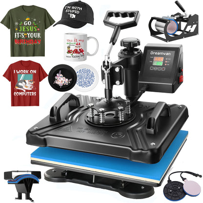 Hittepers – Transferpers – Sublimatiepers – Textieldrukpers – 5-in-1 Multifunctionele Machine – 30x38 cm Persoppervlak – 360° Draaibaar Design