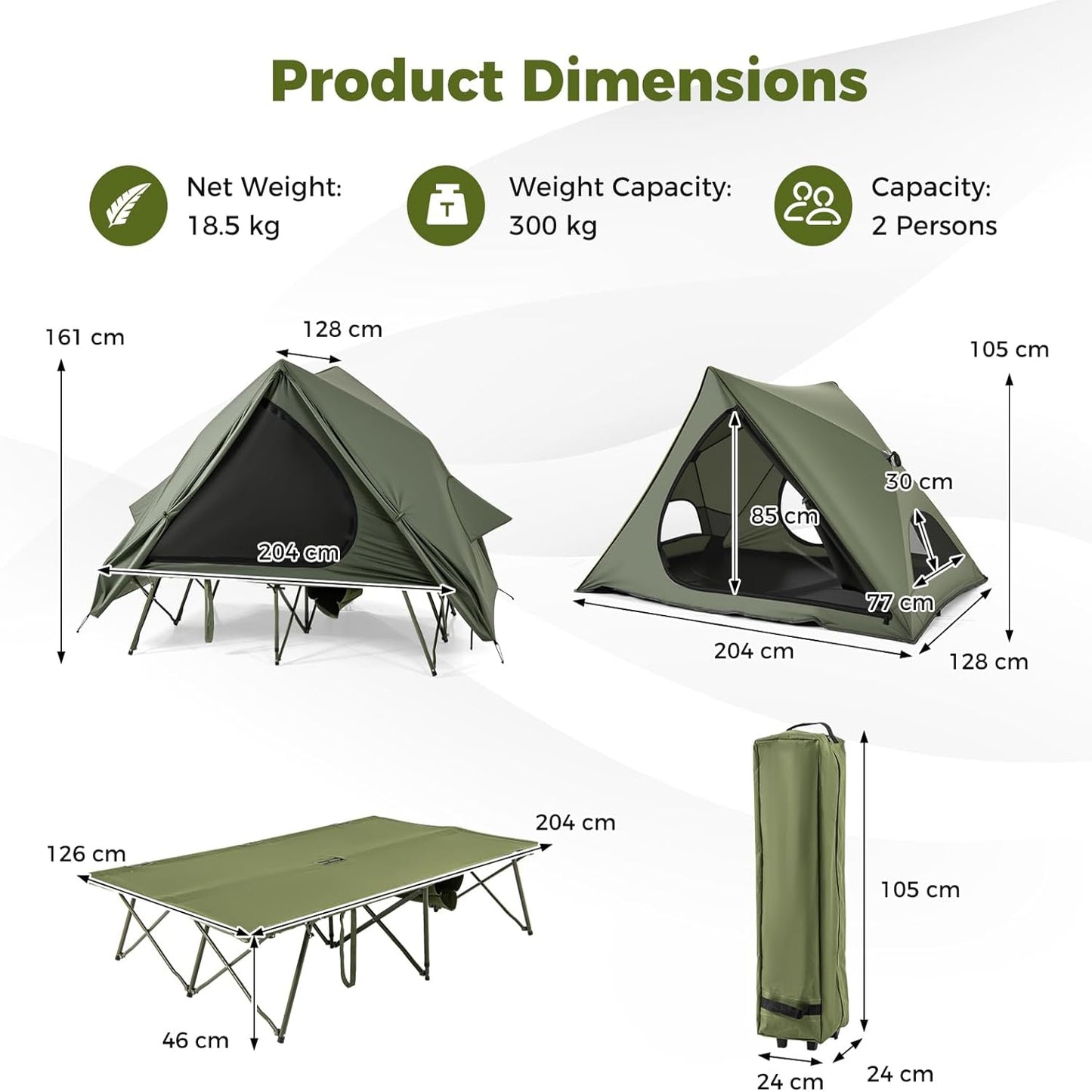 Campingbed – Kampeerbed – Buitenslaapbed – Opvouwbaar Bed – Tentbed – Lichtgewicht & stevig – Weerbestendig 2-persoons 300 kg draagvermogen