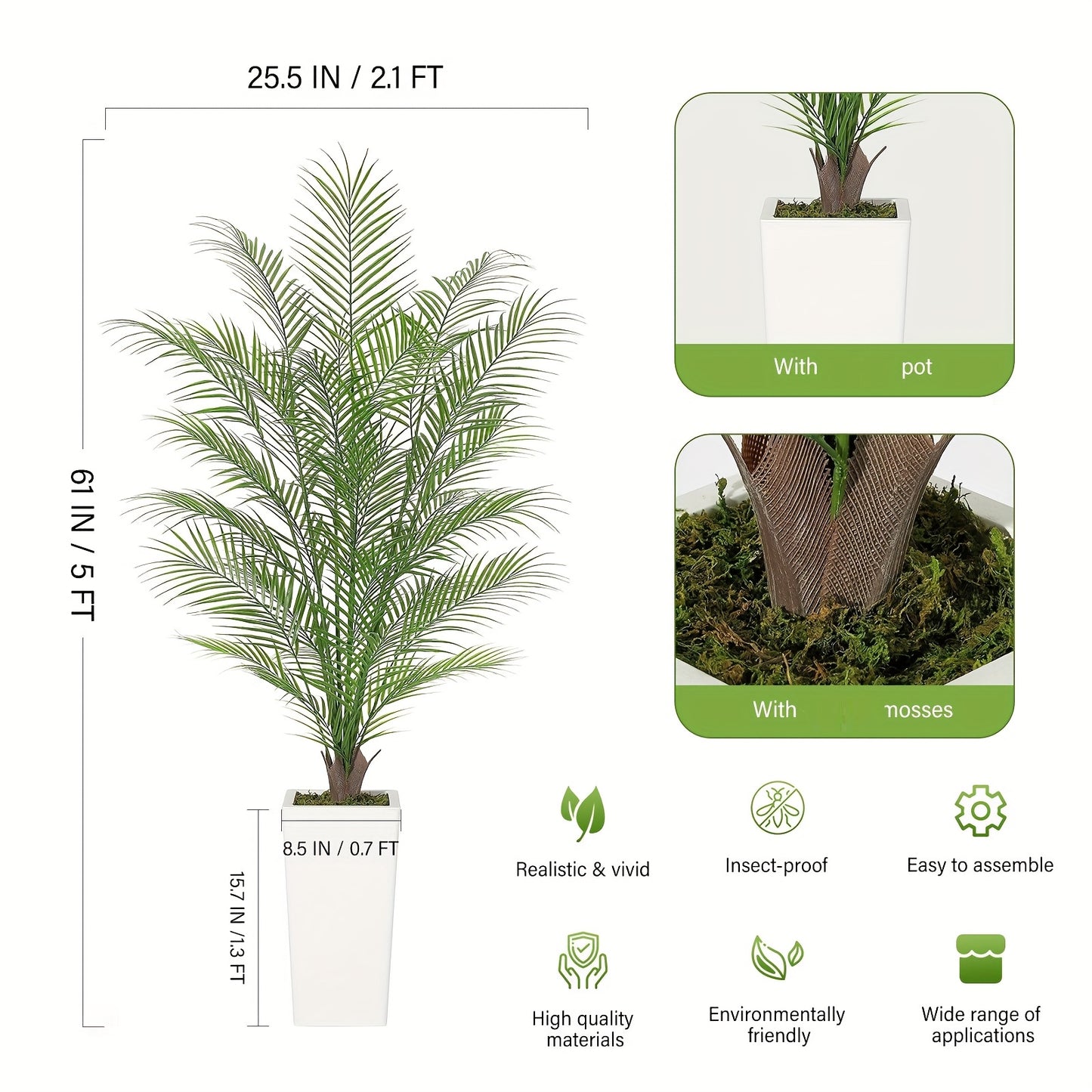 Kunstmatige Areca Palm – Nep Palmboom – Faux Areca Plant – Kunstplant Met Pot – Vloerplant 155 cm – Levensecht Design – Onderhoudsvriendelijk