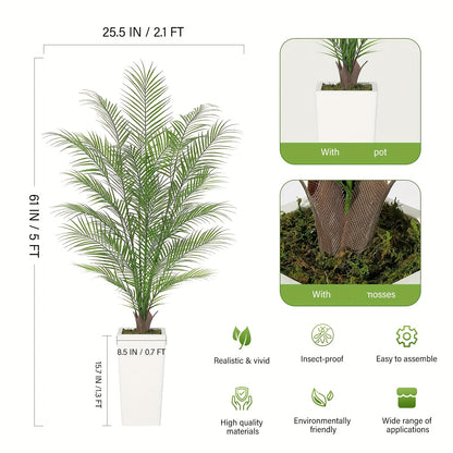 Kunstmatige Areca Palm – Nep Palmboom – Faux Areca Plant – Kunstplant Met Pot – Vloerplant 155 cm – Levensecht Design – Onderhoudsvriendelijk