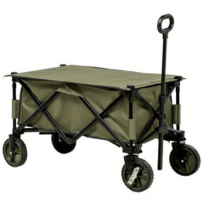 Bolderkar – Bolderwagen – Trekkar – Opvouwbare Transportkar – Strandkar – Opvouwbaar – Afneembare Kap – Verstelbare Handgreep – Kantelbaar Laadvlak – Stevig Stalen Frame – Grote All-Terrain Wielen – Groen 106,7x54,9x93 cm