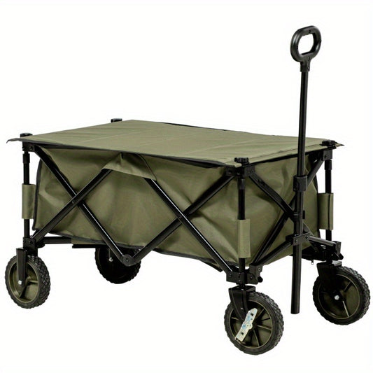 Bolderkar – Bolderwagen – Trekkar – Opvouwbare Transportkar – Strandkar – Opvouwbaar – Afneembare Kap – Verstelbare Handgreep – Kantelbaar Laadvlak – Stevig Stalen Frame – Grote All-Terrain Wielen – Groen 106,7x54,9x93 cm