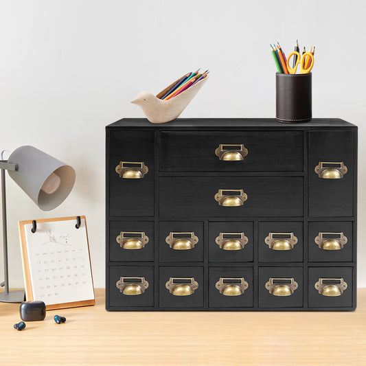14-Slot Wooden Drawer Organizer - Black Iron Frame, Multi-Compartment Storage Box for Office Supplies, Pens, Pencils, and Stationery, Desk & Drawer Organizer for Home Storage, Desk & Drawer Organizer for Home Storage