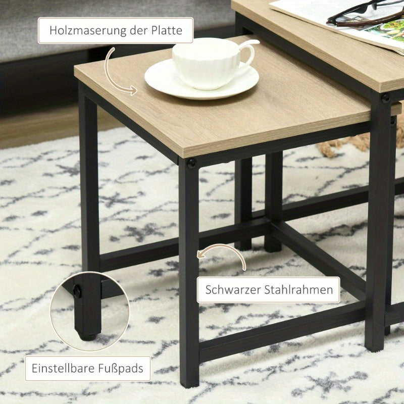 Salontafel – Bijzettafel – Side Table – Sofa Tafel – Hoektafel – Natuurlijk Houtlook – Stalen Frame