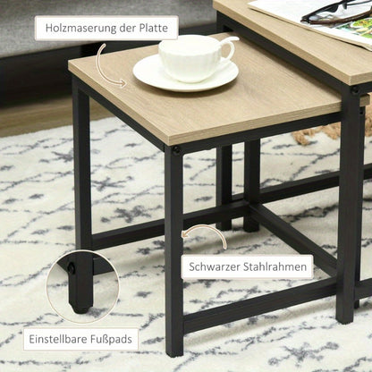 Salontafel – Bijzettafel – Side Table – Sofa Tafel – Hoektafel – Natuurlijk Houtlook – Stalen Frame
