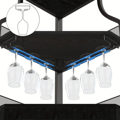 Hoek Wijnkast – Wijnrek Kast – Drankkast – Barmeubel – Hoekkast – 5-laags Opbergruimte – Afneembaar Wijnrek en Glazenhouder – Mesh Deurtje – Compact L-vormïg Design – Eenvoudig Te Monteren – Bruin