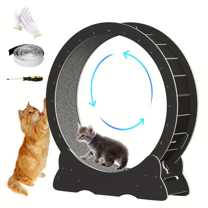 Large Cat Exercise Wheel 101.6 cm - Black Solid Wood Cat Wheel Trainer for Indoor Cats with Locking Safety Cat Treadmill with Minimal Gap Design, Cat Exercise Wheel for Indoor Cats, Cat Wheel Exerciser, Extra Large Cat Exerci