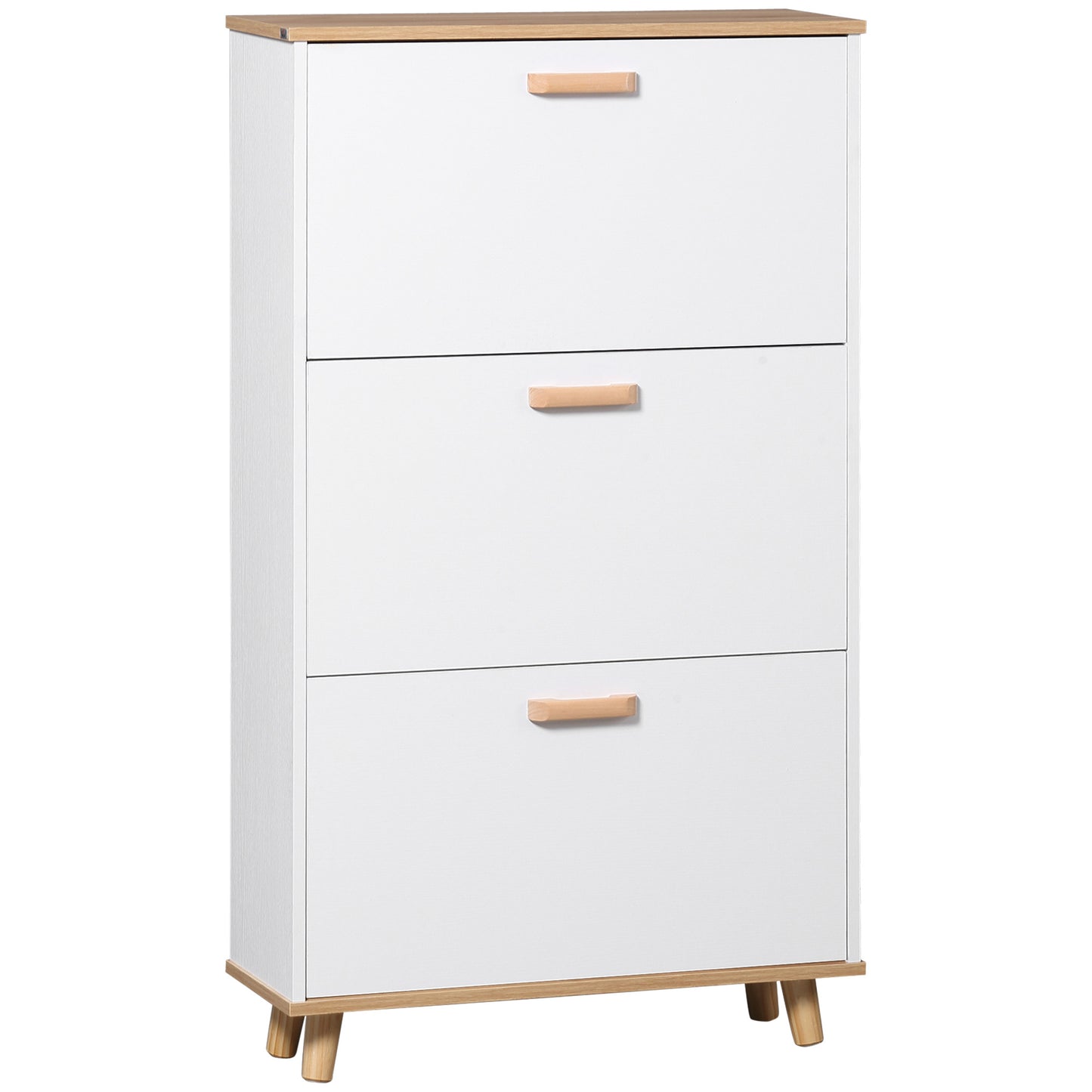 Schoenenkast – Schoenopberger – Schoenenrek – Schoenenkastje – Wit – Scandinavisch Design – 3 Kleppen Met Verstelbare Vakindeling – Compact 70x23,5x122 cm