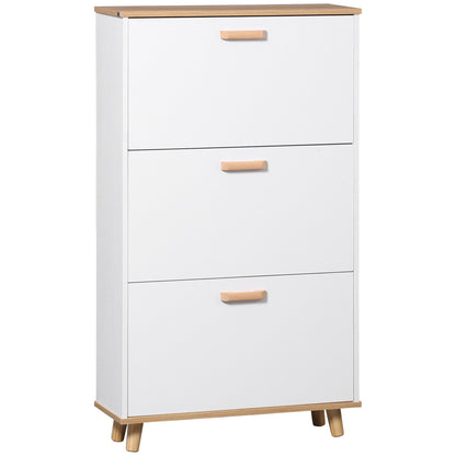 Schoenenkast – Schoenopberger – Schoenenrek – Schoenenkastje – Wit – Scandinavisch Design – 3 Kleppen Met Verstelbare Vakindeling – Compact 70x23,5x122 cm